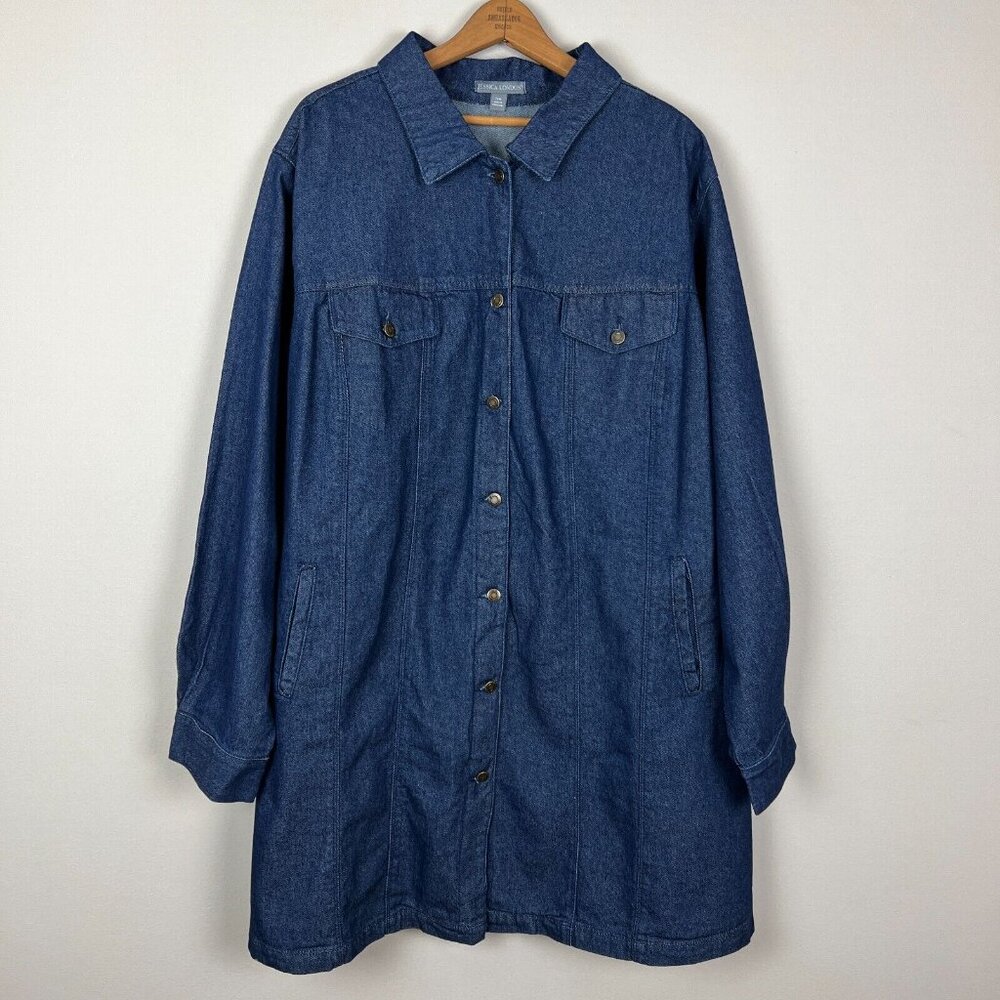 Jessica London Jean Jacket Womens 28W Blue Dark Wash Denim Cotton Longline Plus
